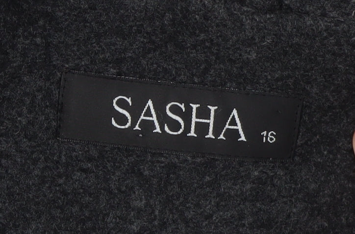 Sasha Women's Black Wool Blend Belted Overcoat Size 16