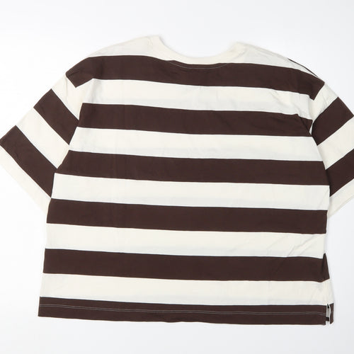 Marks and Spencer Women's Brown Striped T-Shirt Size 16