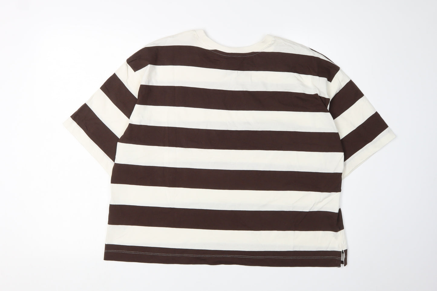 Marks and Spencer Women's Brown Striped T-Shirt Size 16
