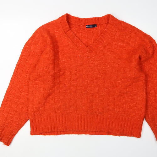 Marks and Spencer Women's Orange V-Neck Pullover Jumper L