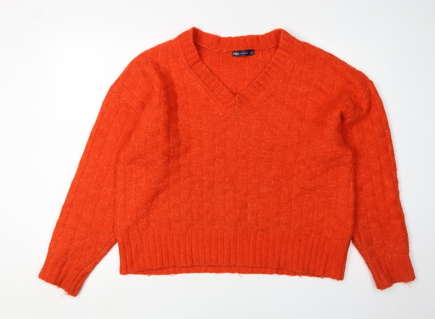 Marks and Spencer Women's Orange V-Neck Pullover Jumper L