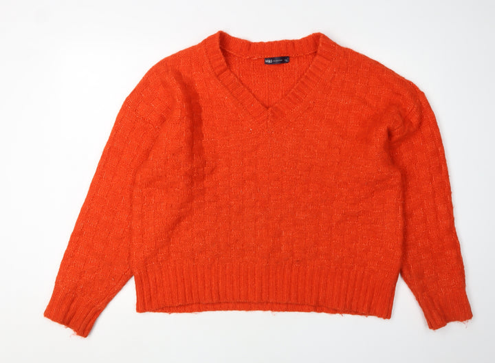 Marks and Spencer Women's Orange V-Neck Pullover Jumper L