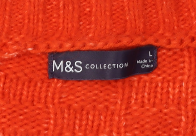 Marks and Spencer Women's Orange V-Neck Pullover Jumper L