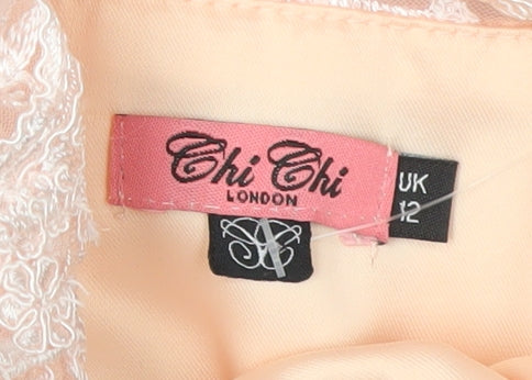 Chi Chi London Women Beige A-Line Dress Size 12