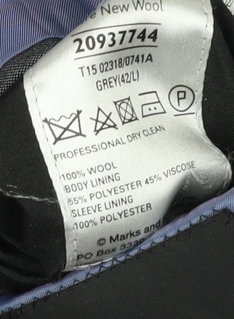 Marks & Spencer Men's Grey Wool Blazer 42L Jacket