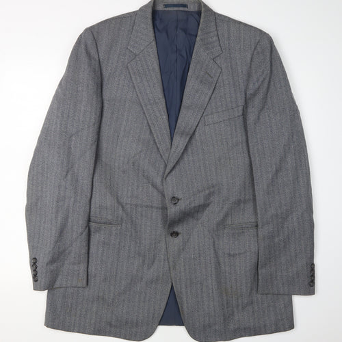 St Michael Grey Wool Blazer, Men's 43-44 Long Striped Jacket