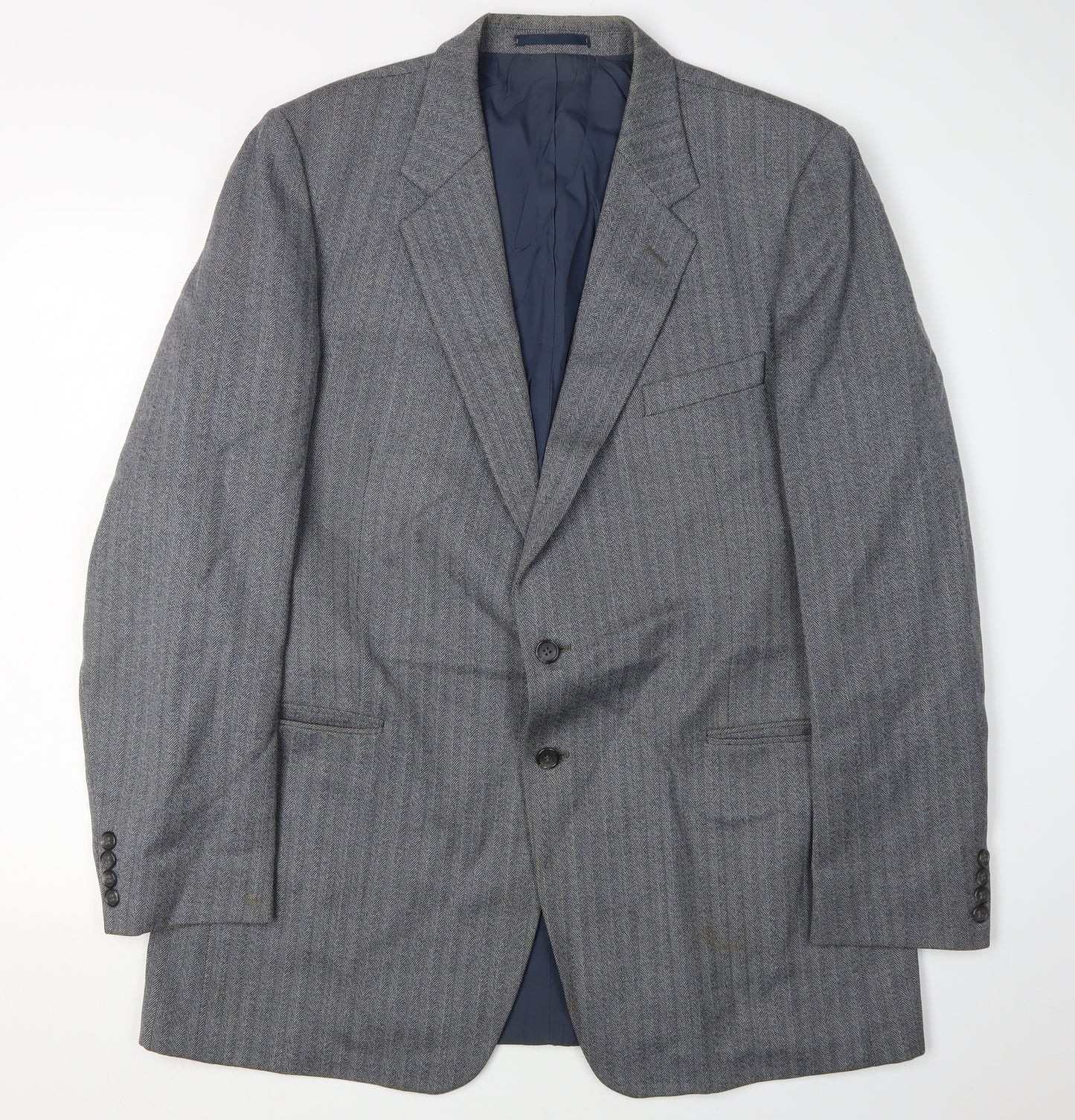 St Michael Grey Wool Blazer, Men's 43-44 Long Striped Jacket
