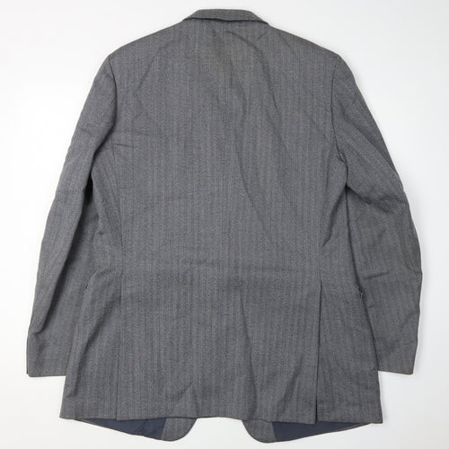 St Michael Grey Wool Blazer, Men's 43-44 Long Striped Jacket