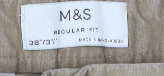Marks and Spencer Mens Beige Chino 38 Regular Trousers
