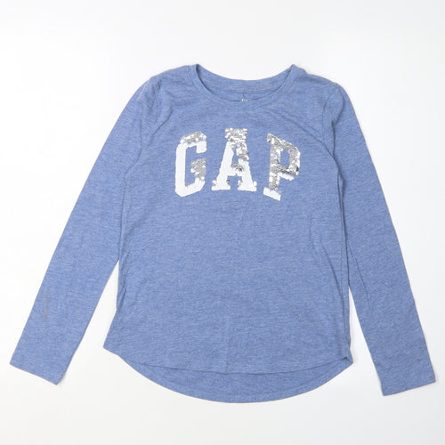GAP Girls Blue Sequin Logo Long Sleeve T-Shirt, Size L