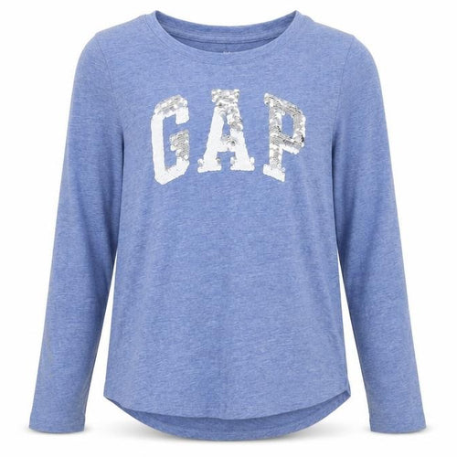 GAP Girls Blue Sequin Logo Long Sleeve T-Shirt, Size L
