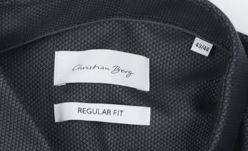 Christian Berg Men's Black Regular Fit Dress Shirt