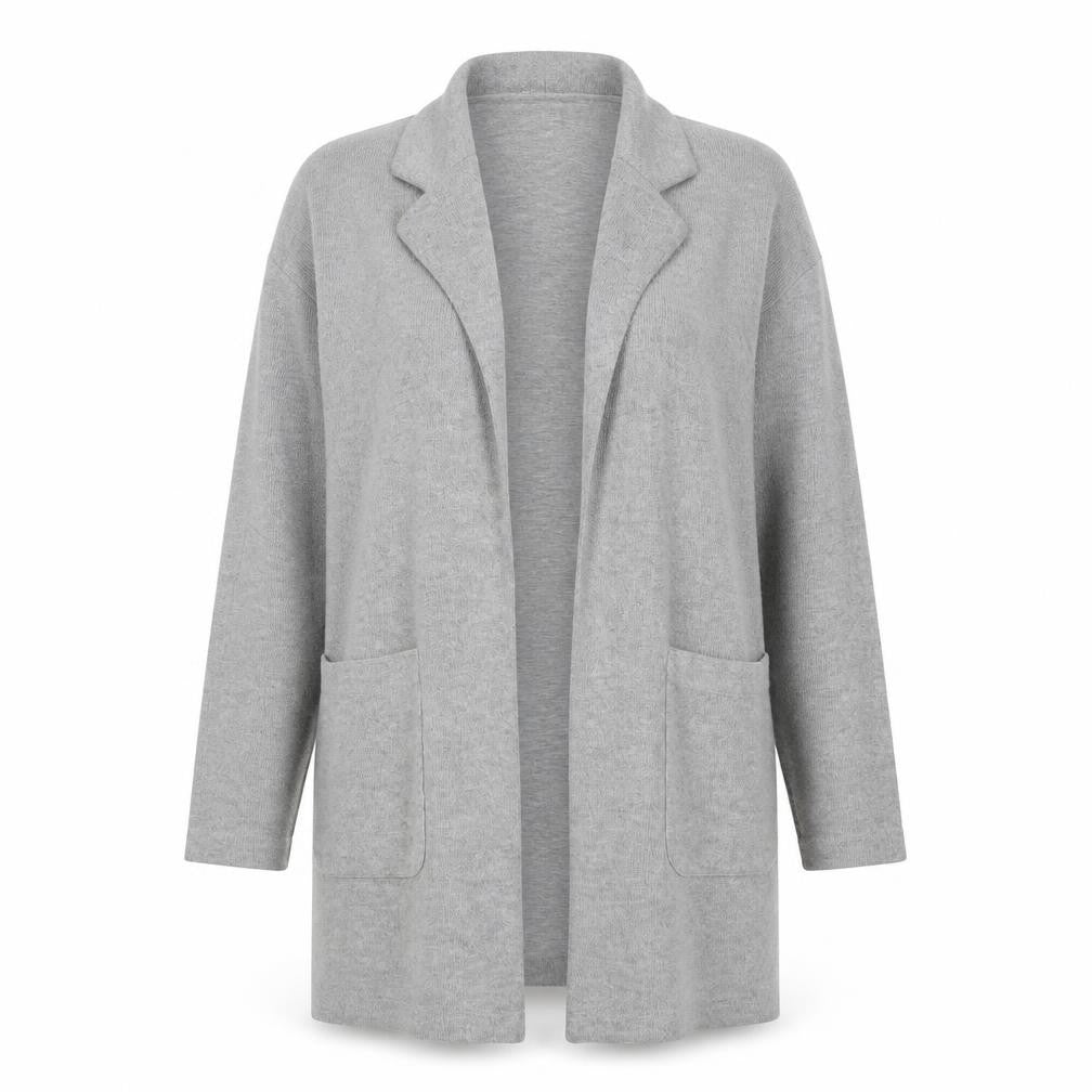 Front view of Zara Women's Grey Cardigan - M, Collared, Wool Blend