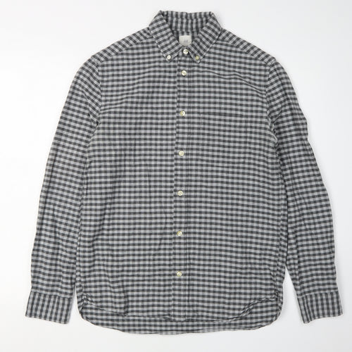 H&M Men's Grey Check Button-Up Shirt, Size S, Regular Fit