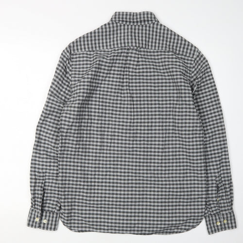 H&M Men's Grey Check Button-Up Shirt, Size S, Regular Fit