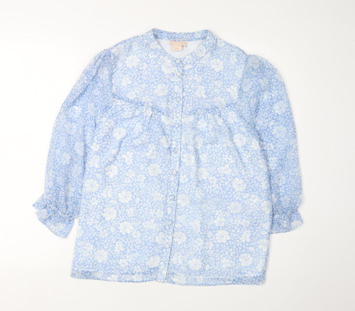 Mauviette Women's Blue Floral Tunic Blouse Size 10