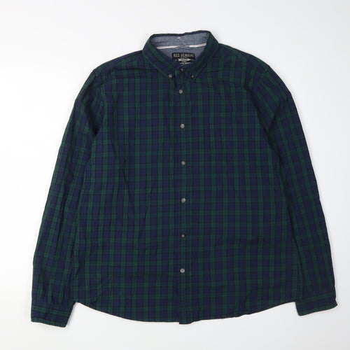 Red Herring Men's Green Check Casual Shirt, Large