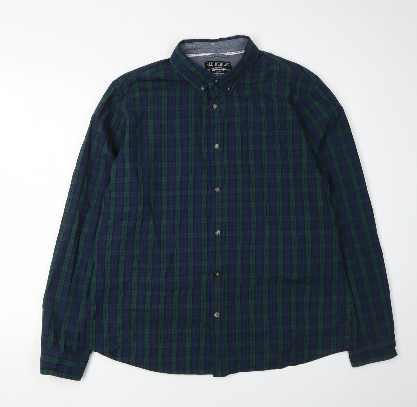 Red Herring Men's Green Check Casual Shirt, Large