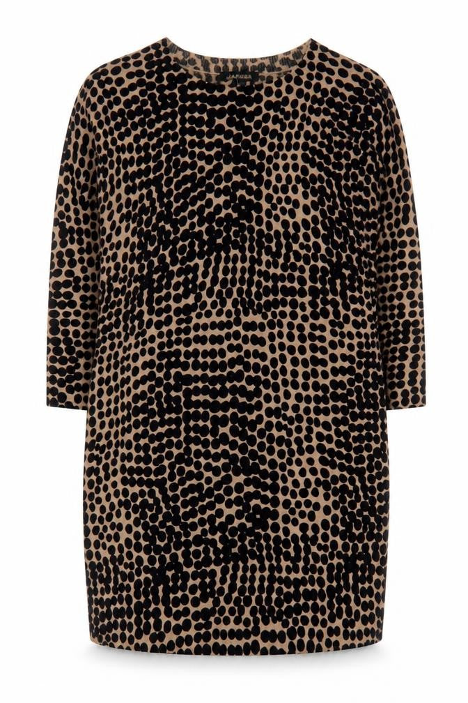 Front view of Jaeger Women's Black & Beige Animal Print Dress S