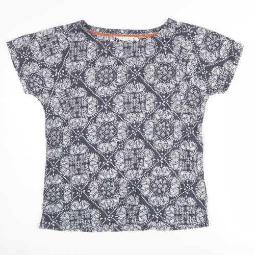 White Stuff Women's Blue Geometric T-Shirt Size 8
