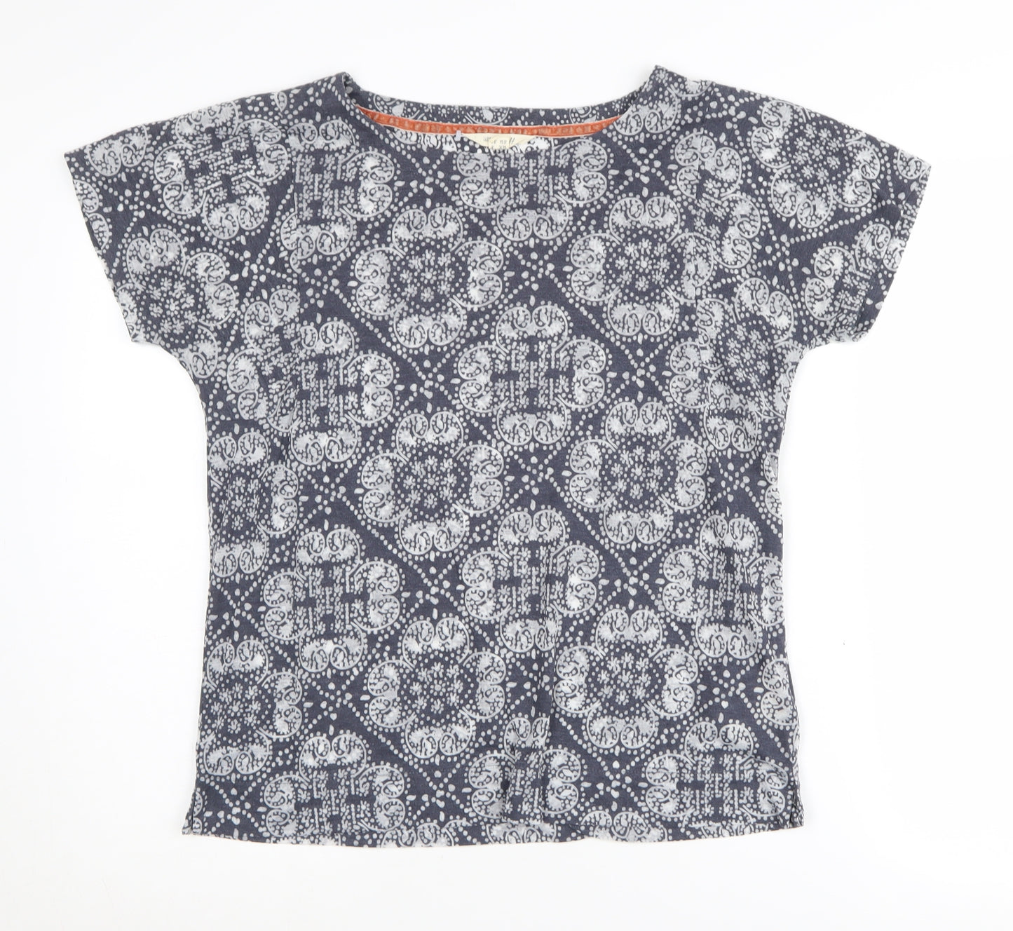 White Stuff Women's Blue Geometric T-Shirt Size 8