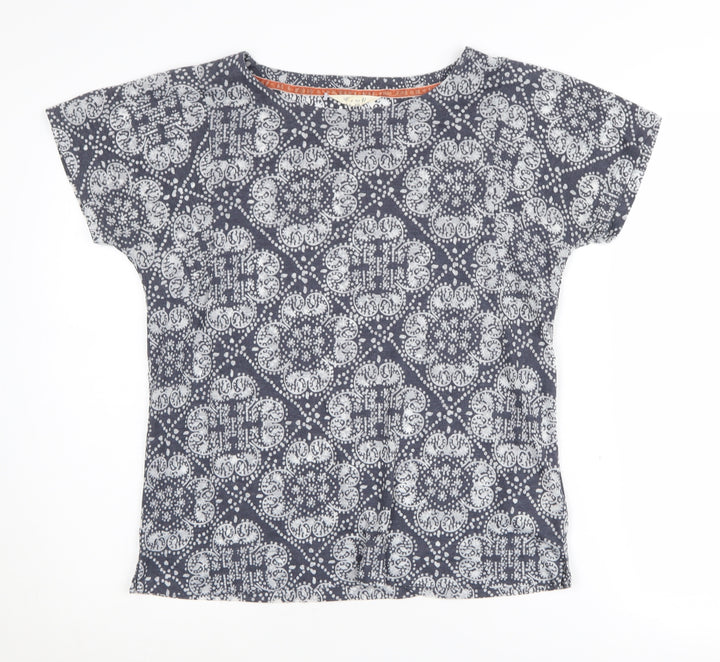 White Stuff Women's Blue Geometric T-Shirt Size 8