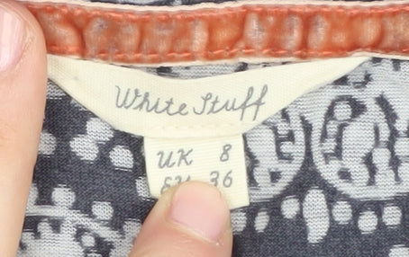 White Stuff Women's Blue Geometric T-Shirt Size 8