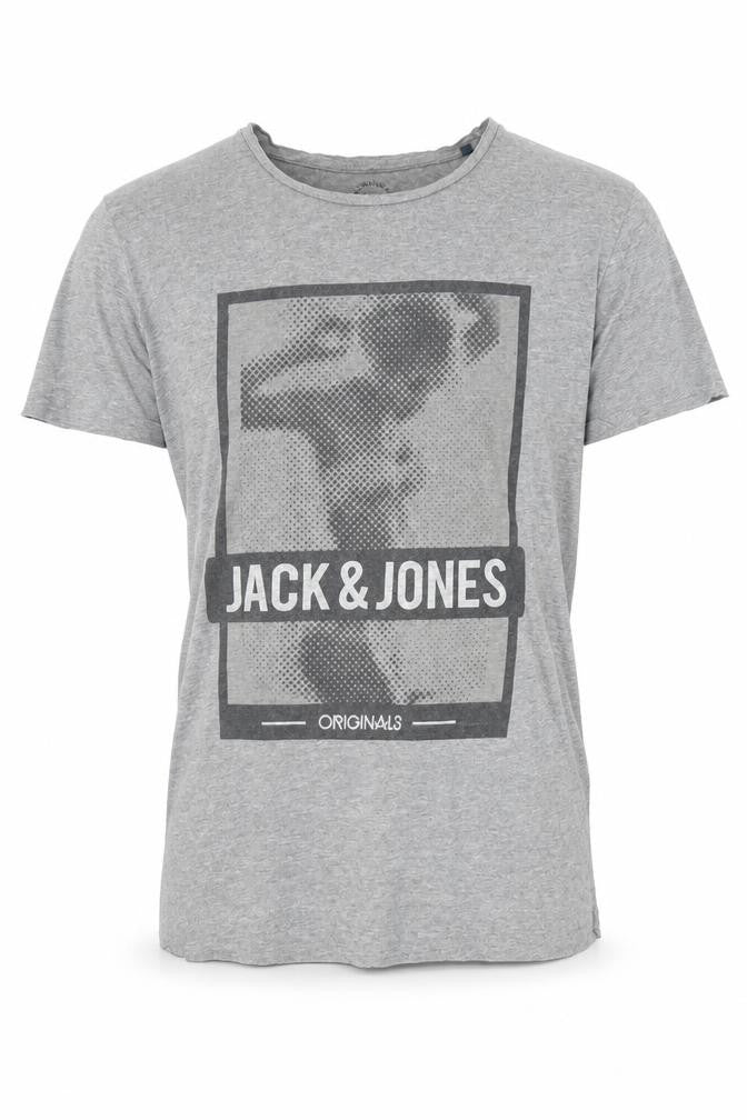 Jack & Jones Men's Grey Graphic Print T-Shirt L