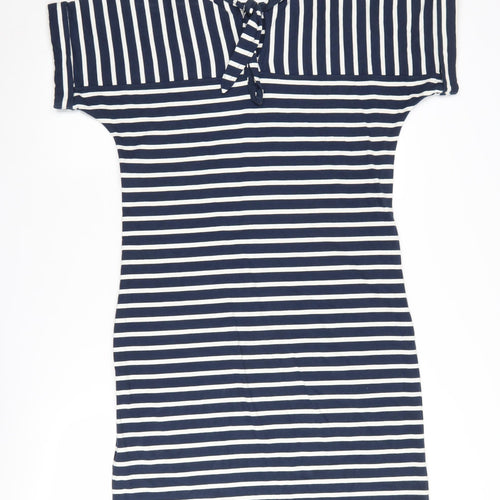 Weird Fish Women's Blue Striped T-Shirt Dress Size 10