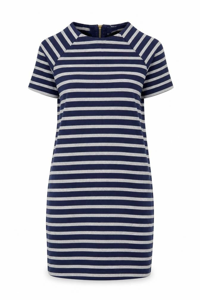 Front view of FatFace Women's Navy Striped Shift Dress UK 10