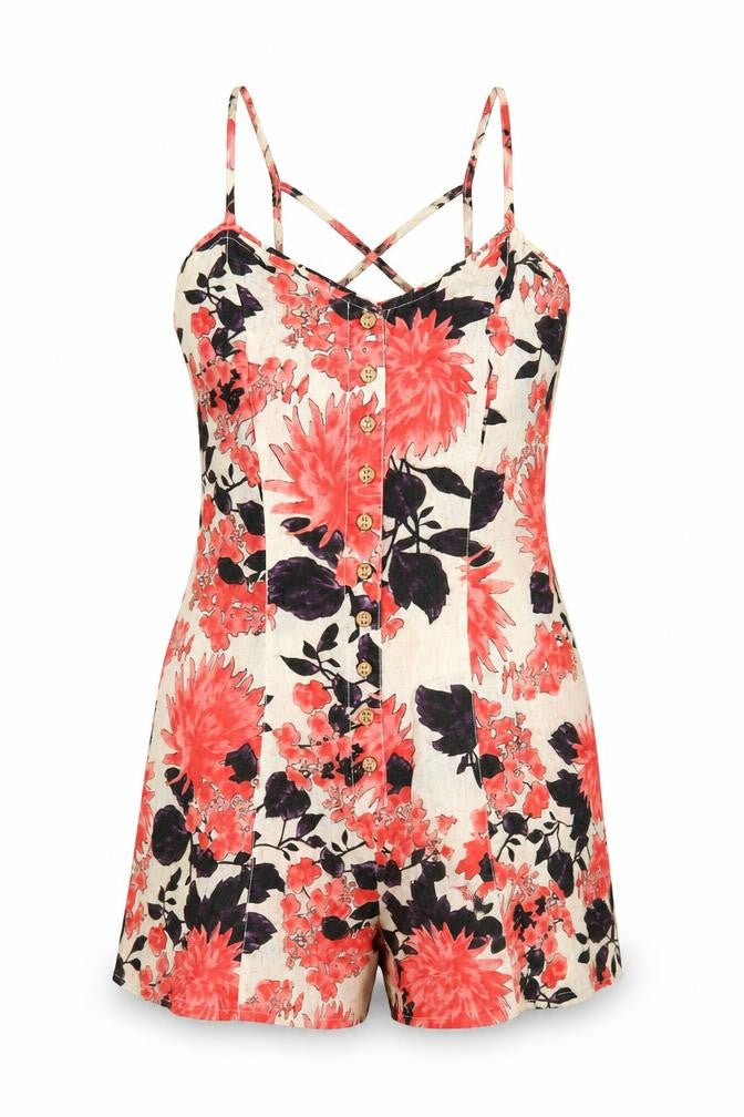 Front view of FatFace Women's Floral Playsuit, size 8, Multicoloured