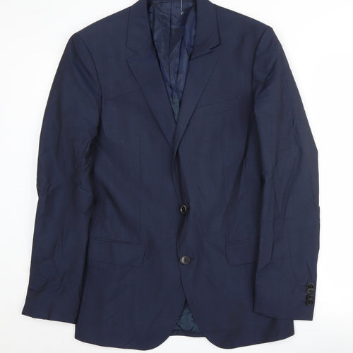 Hugo Boss Mens Blue Wool Silk Blazer, Size 38R, Formal