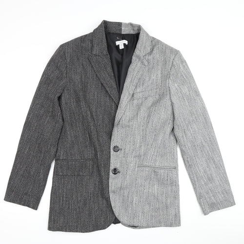 Topshop Women Grey Blazer Size 8 Striped Button Casual