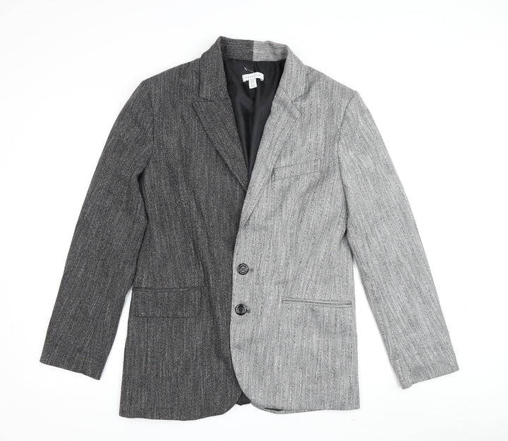 Topshop Women Grey Blazer Size 8 Striped Button Casual