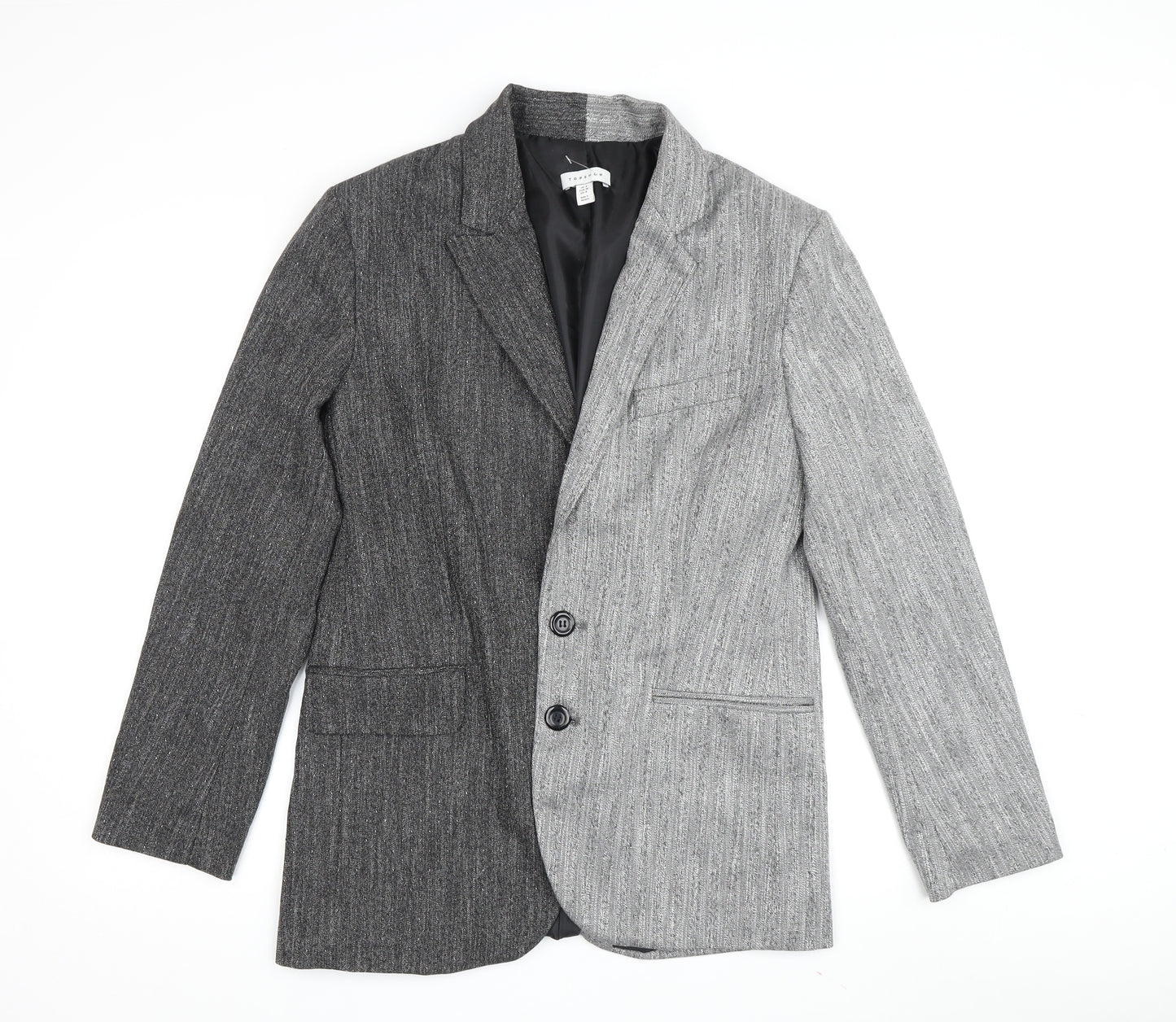 Topshop Women Grey Blazer Size 8 Striped Button Casual