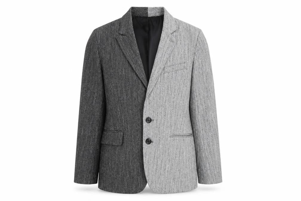 Front view of Topshop Women Grey Blazer, size 8, Striped Button Casual
