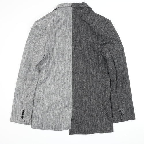 Topshop Women Grey Blazer Size 8 Striped Button Casual