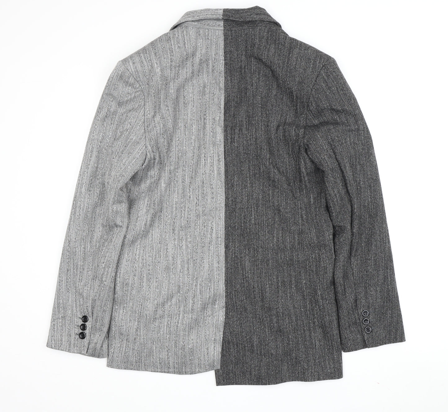Topshop Women Grey Blazer Size 8 Striped Button Casual