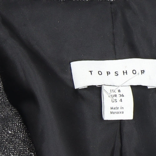 Topshop Women Grey Blazer Size 8 Striped Button Casual