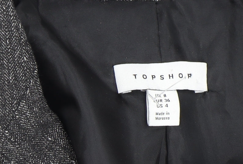 Topshop Women Grey Blazer Size 8 Striped Button Casual