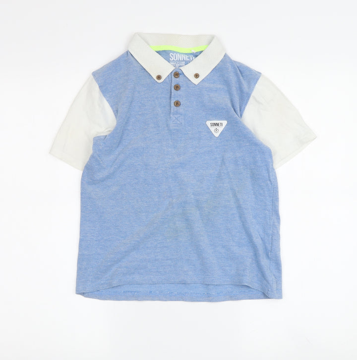 Sonneti Boys Blue White Polo Shirt 10-12 Years, Cotton Casual
