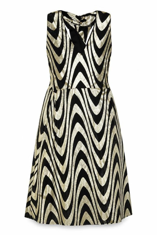 Front view of Et Vous Women's Gold Black A-Line Party Dress, size 14