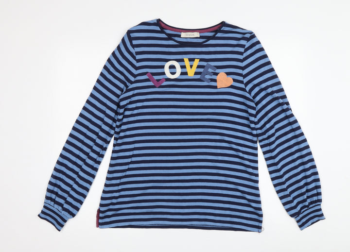 Oasis Women's Blue Striped T-Shirt, Size S, Casual Style
