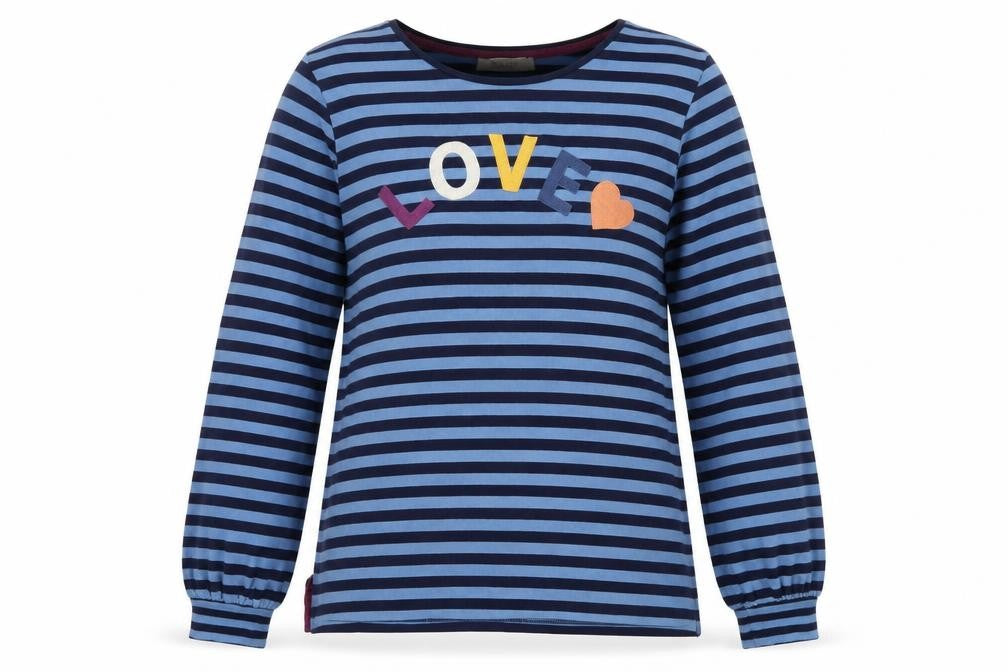 Oasis Women's Blue Striped T-Shirt, Size S, Casual Style