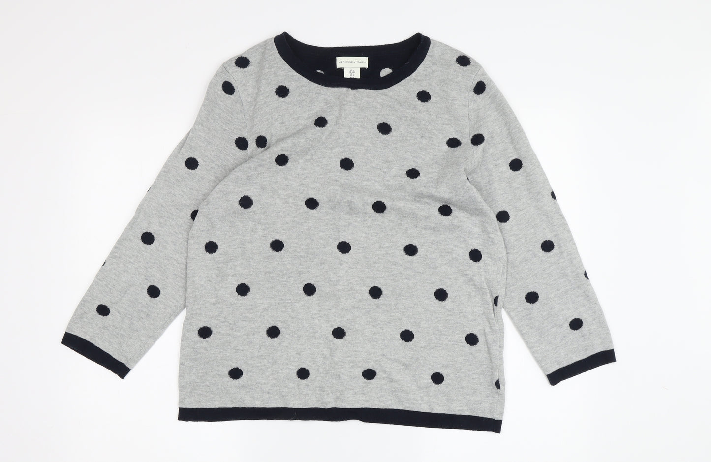 Adrienne Vittadini Women's Grey Polka Dot Long Sleeve Cardigan L