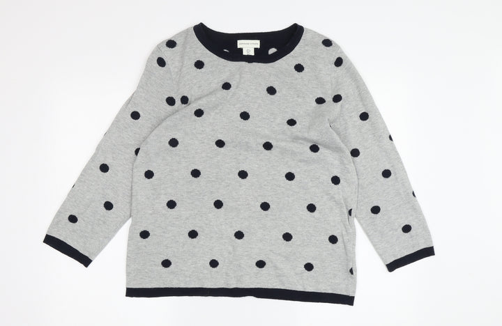 Adrienne Vittadini Women's Grey Polka Dot Long Sleeve Cardigan L