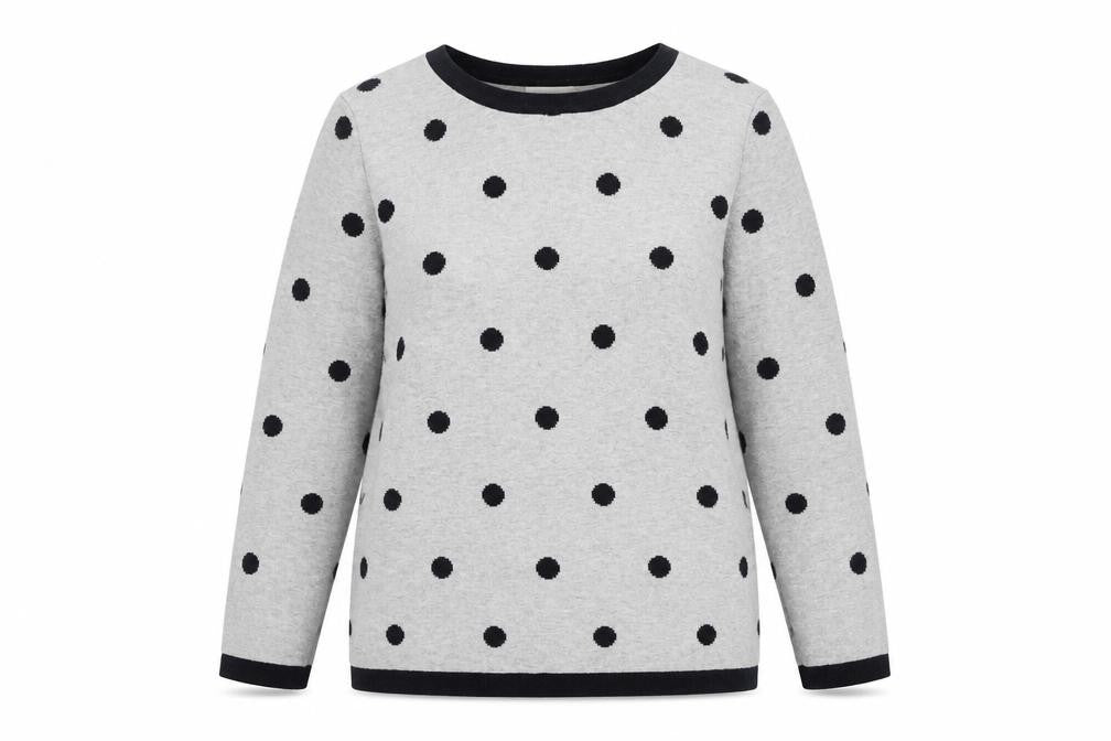 Adrienne Vittadini Women's Grey Polka Dot Long Sleeve Cardigan L