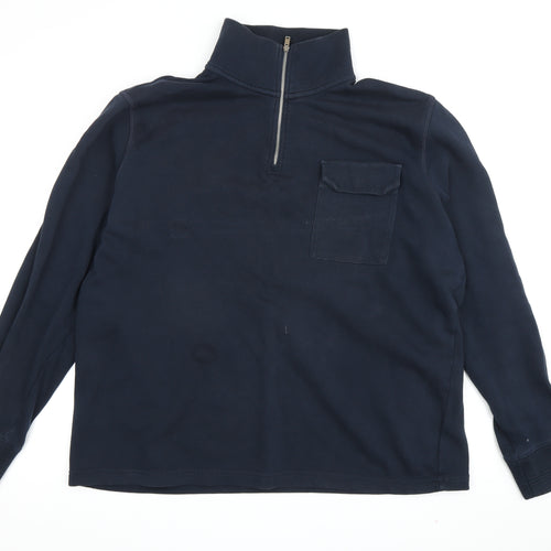 Marks and Spencer Men's Blue XL 1/4 Zip Sweatshirt