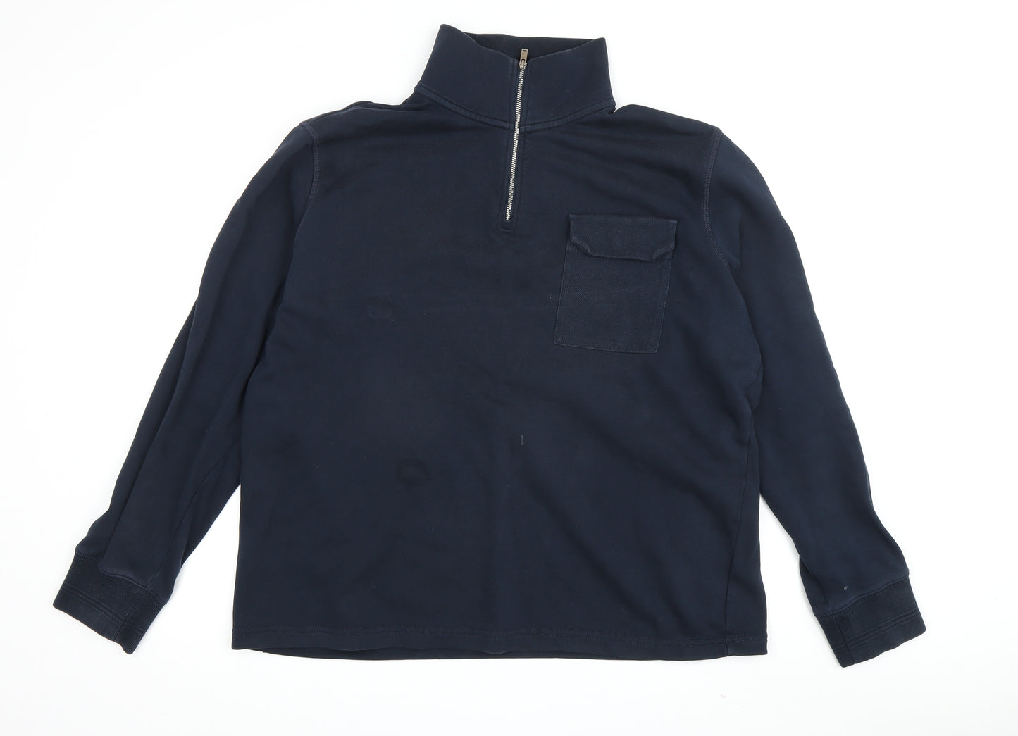 Marks and Spencer Men's Blue XL 1/4 Zip Sweatshirt