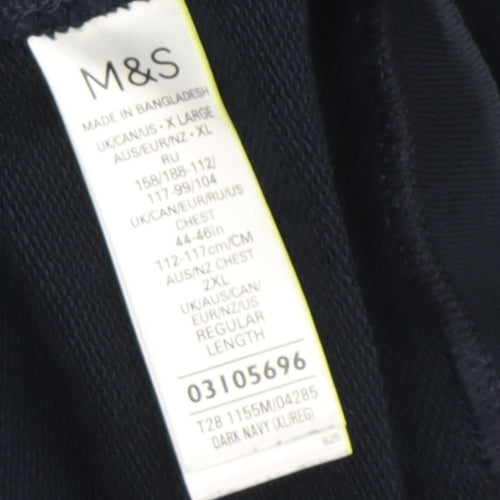 Marks and Spencer Men's Blue XL 1/4 Zip Sweatshirt
